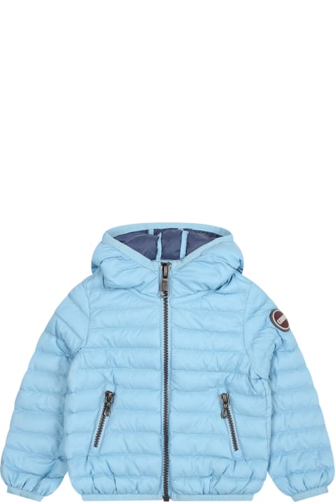 Topwear for Baby Boys Colmar Light Blue Down Jacket For Baby Boy With Logo