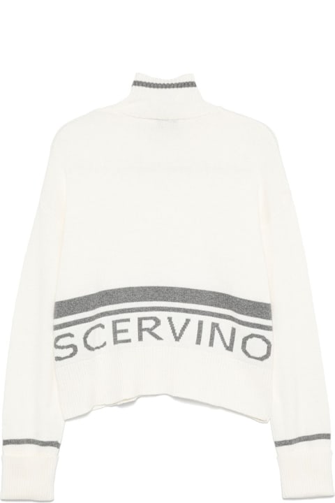 Ermanno Scervino for Girls Ermanno Scervino White Turtleneck Sweater With Logo And Stripes In Grey