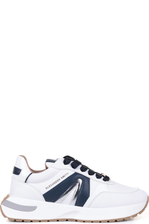 Alexander Smith London Sneakers for Women Alexander Smith London White Blue Women's Hyde Sneaker In Leather