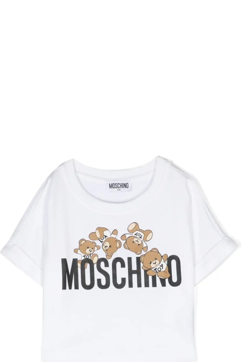Moschino T-Shirts & Polo Shirts for Girls Moschino White Crop T-shirt With Moschino Teddy Friends Print