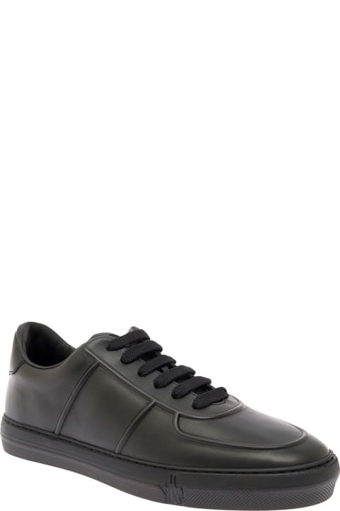 New York Black Leather Sneaker With Logo Moncler Man