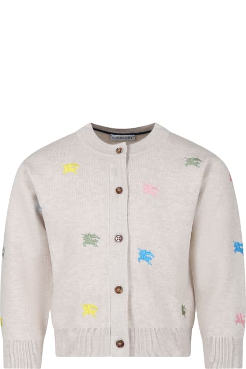 Burberryのボーイズ Burberry Ivory Cardigan For Girl With Equestrian Knight