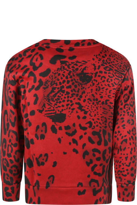 Red Weatshirt For Girl With Animalier Prints