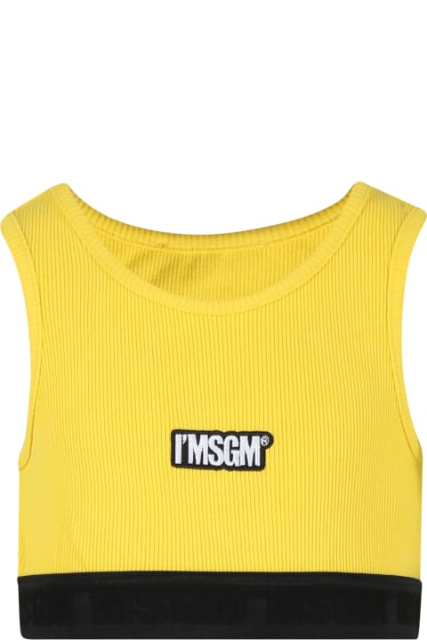 MSGM Topwear for Women MSGM Yellow Crop Top For Girl With Logo