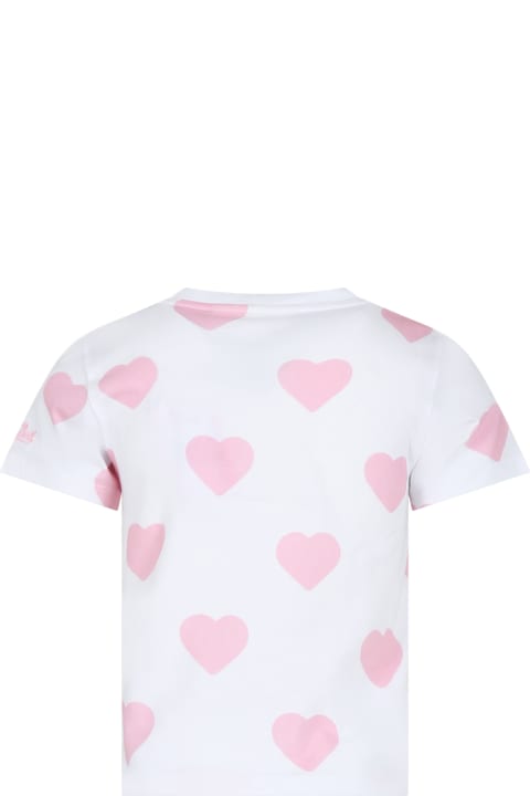 ガールズ MC2 Saint BarthのTシャツ＆ポロシャツ MC2 Saint Barth White T-shirt For Girl With Hearts