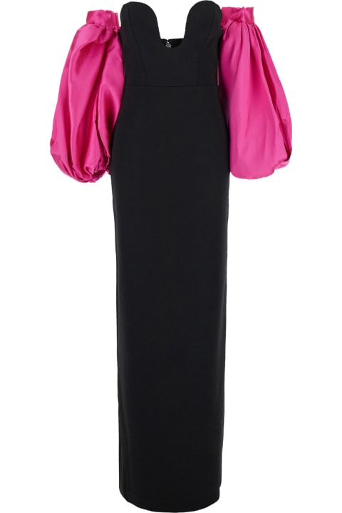 Solace London Dresses for Women Solace London 'karina' Black And Fuchsia Maxi Dress With Removable Puff Sleeves In Tech Fabric Stretch Woman