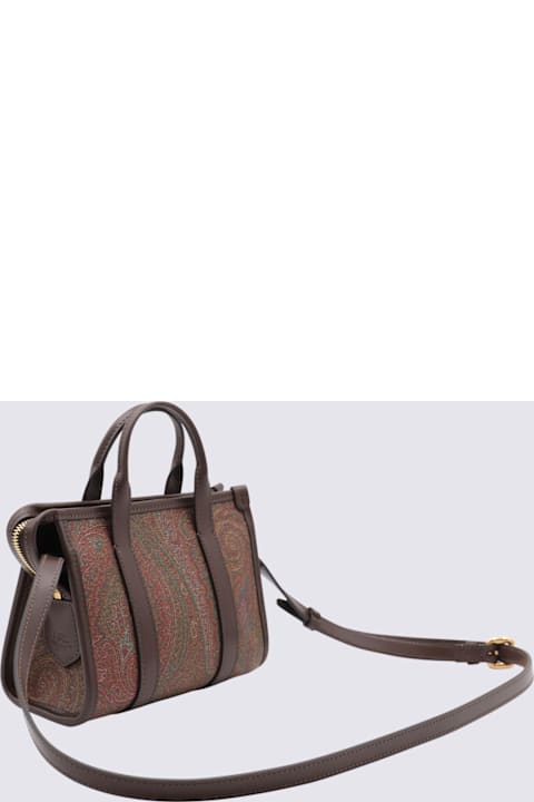 Etro Brown Cotton Mini Arnica Top Handle Bag