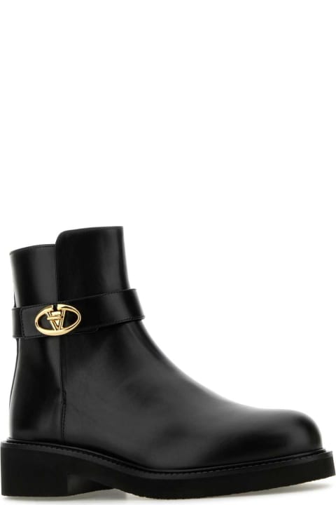 Valentino Garavani Boots for Women Valentino Garavani Black Leather Vlogo Ankle Boots