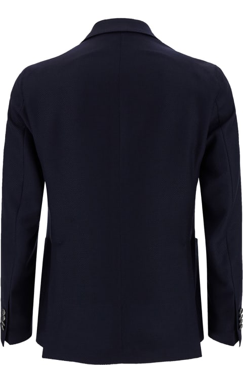 Tagliatore for Men Tagliatore 'montecarlo' Blue Double-breasted Jacket With Silver-colored Buttons In Wool Blend Man
