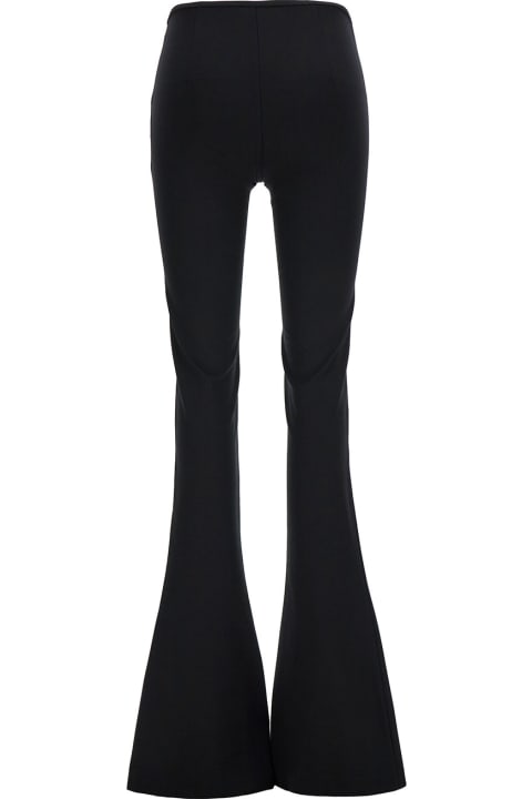 Black Flared Pants With Oblique Zip In Stretch Jersey Woman