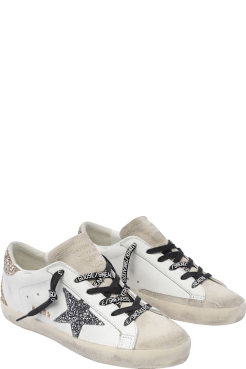Golden Goose Super-star Leather Upper Glitter Star Heel And Spur Metal Lettering