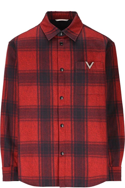 Valentino خصم على Men Valentino Logo Plaque Checked Shirt Jacket