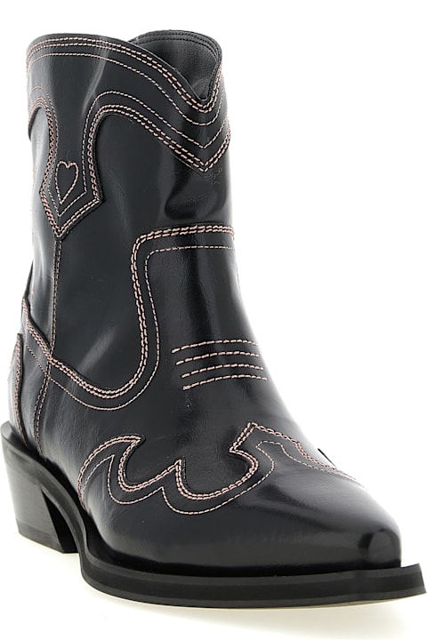 Ganni 'low Shaft Embroidered Western' Ankle Boots