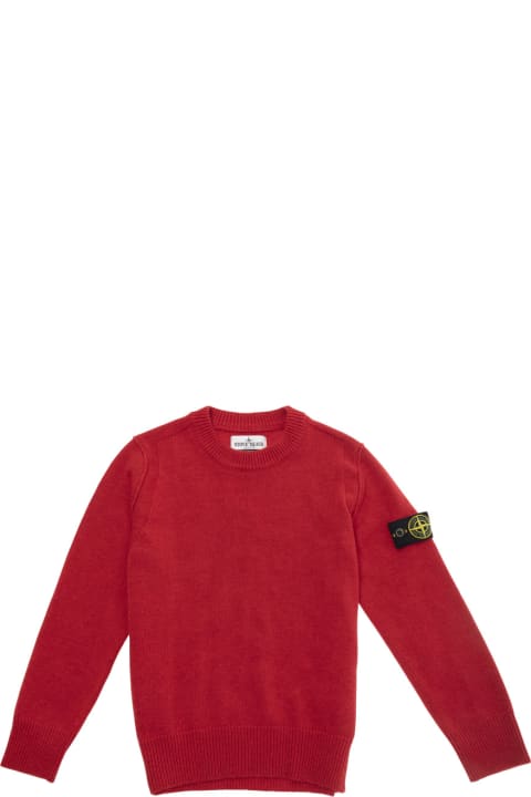 Homeware Stone Island Junior Red Sweater With Logo Patch In Wool And Viscose Blend Boy
