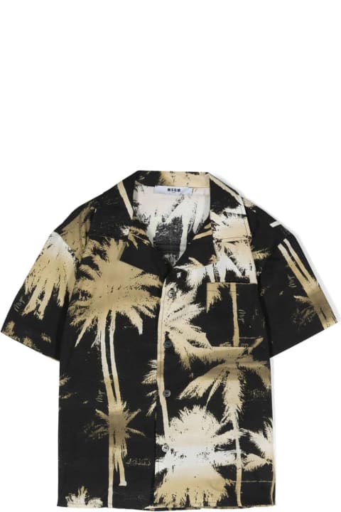 MSGM Shirts for Boys MSGM Black Bowling Shirt With Palm Print