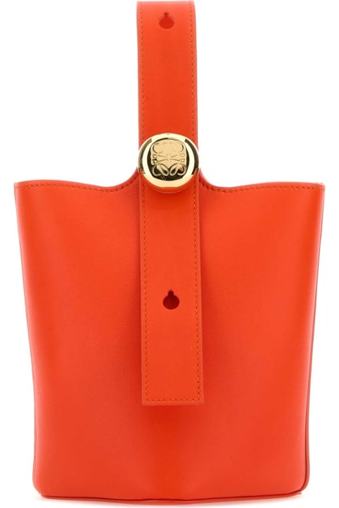 Loewe Totes for Women Loewe Dark Orange Leather Mini Pebble Bucket Bag