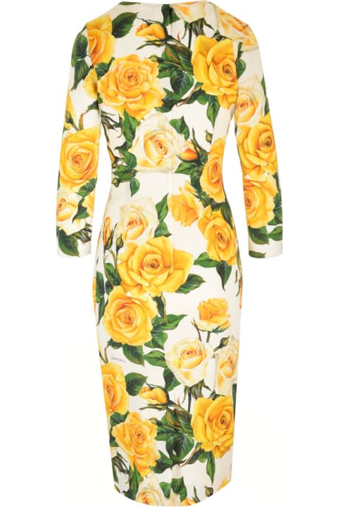 Dolce & Gabbana Dresses for Women Dolce & Gabbana Yellow Roses Printed Midi Dress