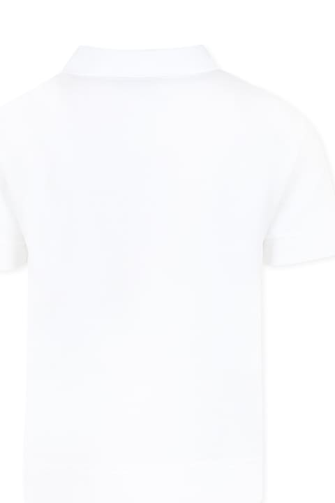 Topwear for Boys Burberry White Polo Shirt For Boy With Beige Embroidered Logo
