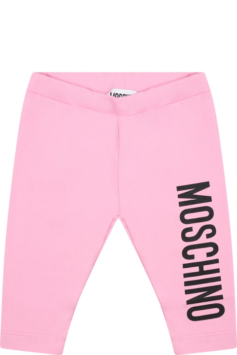 Fashion for Baby Boys Moschino Pink Leggings For Baby Girl With Logo