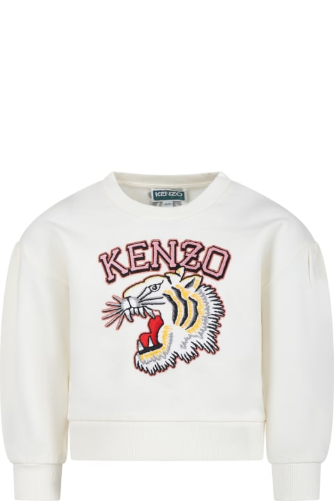 ガールズ ニットウェア＆スウェットシャツ Kenzo Kids Ivory Sweatshirt For Girl With Iconic Tiger And Logo