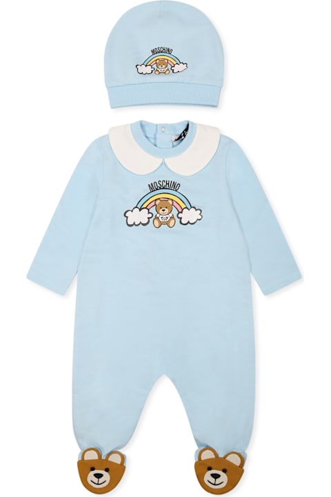 Moschino for Kids Moschino Light Blue Babygrow Set For Baby Boy With Teddy Bear