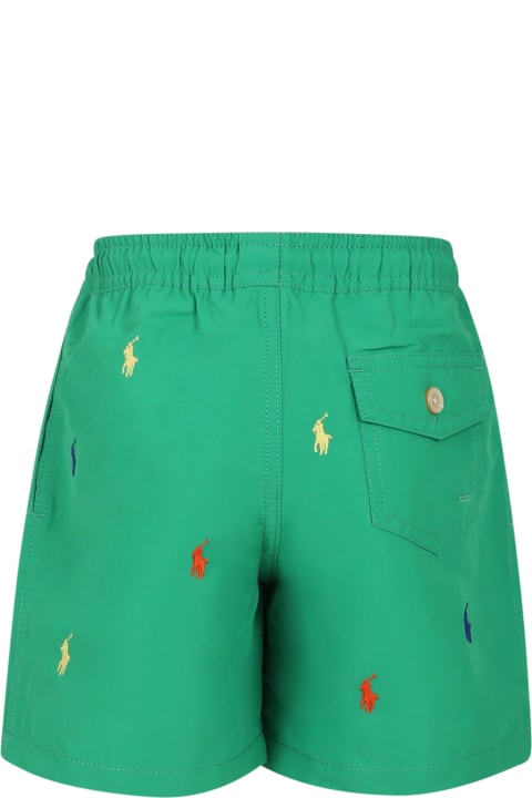 Swimwear for Boys Ralph Lauren Green Swimsuit For Boy With Pony