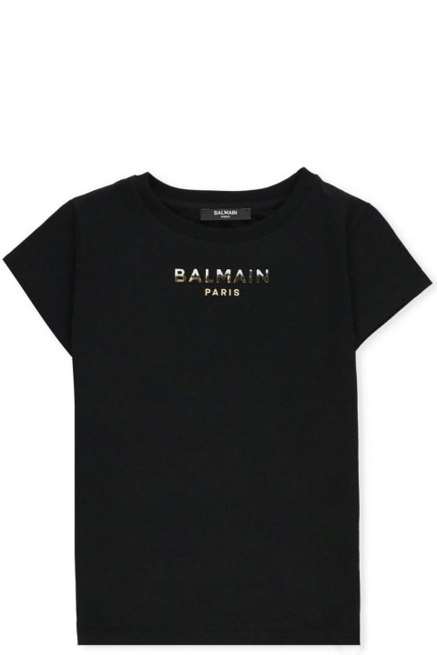 Topwear for Girls Balmain Logo Lettering Crewneck T-shirt