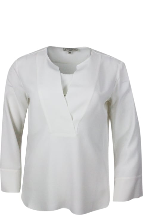 Antonelli Topwear for Women Antonelli Lightweight Shirt In Stretch Silk Crepes With V-neck. Fluid Fit