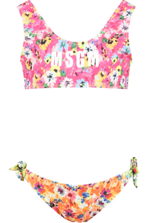 Swimwear for Girls MSGM Multicolor Bikini For Girl With Floral Print