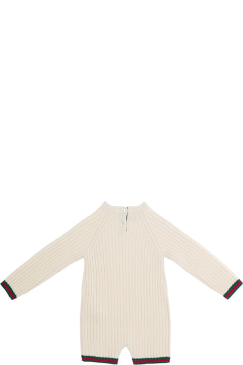 Bodysuits & Sets for Baby Boys Gucci White One-piece With Web Detail In Ribbed Wool Baby