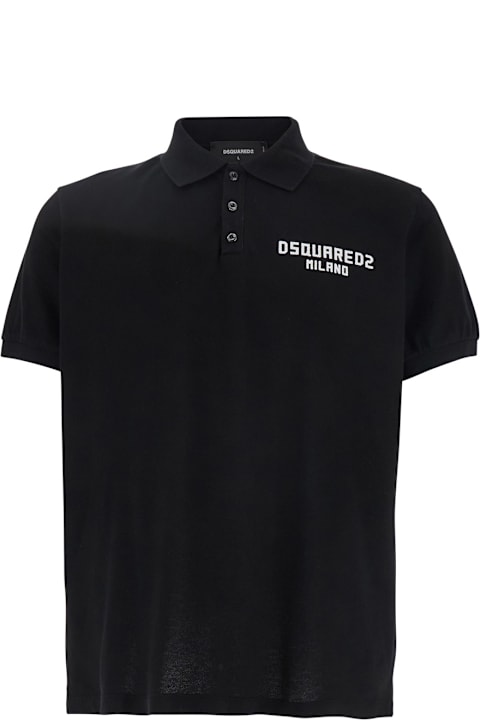 Dsquared2 Topwear for Men Dsquared2 Black Polo Shirt With Embroidered Logo On The Front In Cotton Man