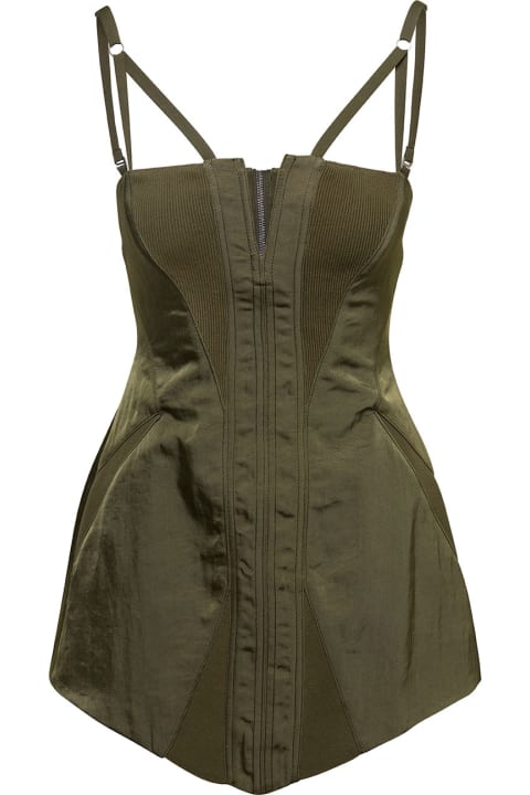 Green Sleeveless Minidress With Contouring Panel Construction In Nylon Woman