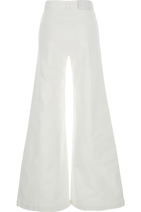 Homeware TwinSet White Pants With Wide Leg And Logo Patch On The Rear In Cotton Woman
