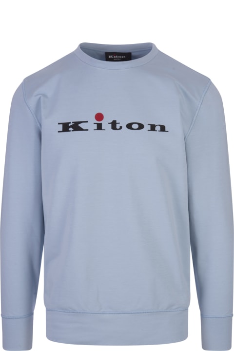 Kiton for Men Kiton Light Blue Crew Neck Sweatshirt With Logo