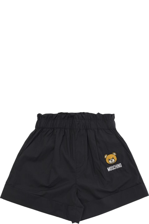 Bottoms for Girls Moschino Black Shorts With Teddy Bear Embroidery In Cotton Girl