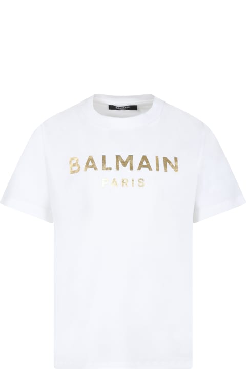 Topwear for Girls Balmain White T-shirt For Kids With Logo