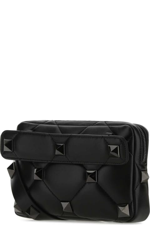 Shoulder Bags for Men Valentino Garavani Black Nappa Leather Roman Stud Handbag