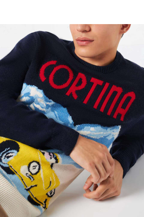 MC2 Saint Barth Fleeces & Tracksuits for Men MC2 Saint Barth Man Sweater Cortina Vintage Postcard Print