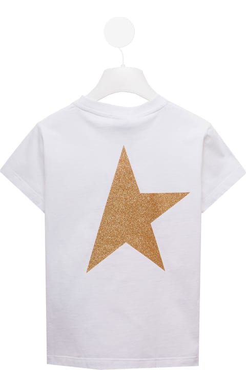 L White Cotton T-shirt With Star Logo Print Golden Goose Kids Gir