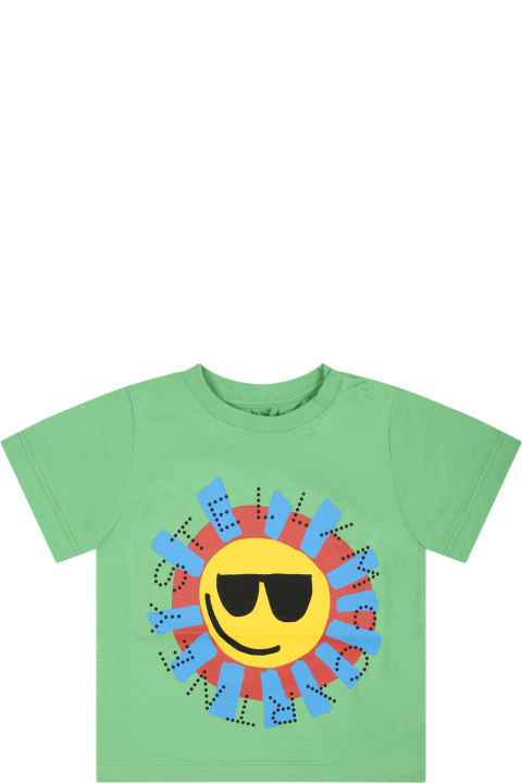 Topwear for Baby Boys Stella McCartney Kids Green T-shirt For Baby Boy With Sun