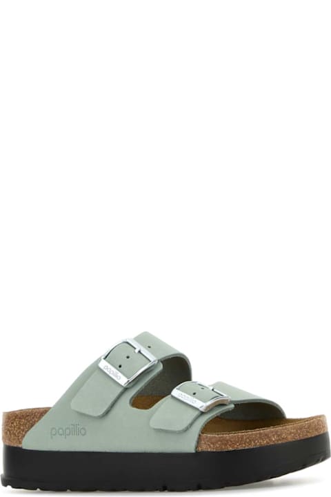 Birkenstock for Women Birkenstock Mint Green Leather Arizona Slippers