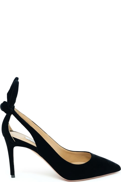 High-Heeled Shoes for Women Aquazzura Aquazzura Black Velvet Bow Tie Pump 85