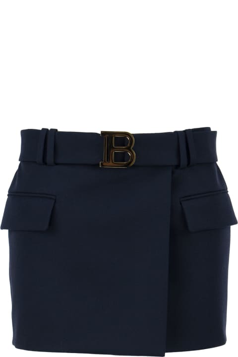 Fashion for Women Balmain Short Blue Wool Low-rise Skirt