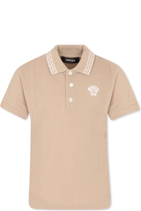 Versace T-Shirts & Polo Shirts for Boys Versace Beige Polo Shirt For Boy With Medusa