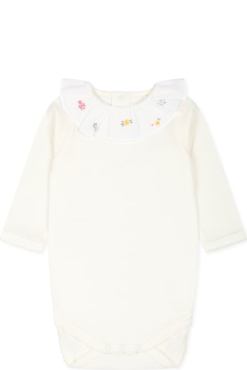 Bonpoint for Baby Girls Bonpoint White Bodysuit For Baby Girl With Flowers