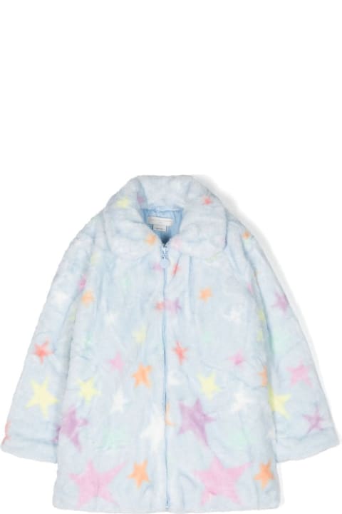 Stella McCartney Kids Stella McCartney Kids Light Blue Coat With Multicolor Star Print In Fabric Girl
