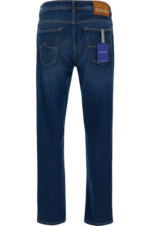メンズ Jacob Cohenのウェア Jacob Cohen 'scott' Blue Cropped Jeans With Logo Patch In Cotton Denim Man