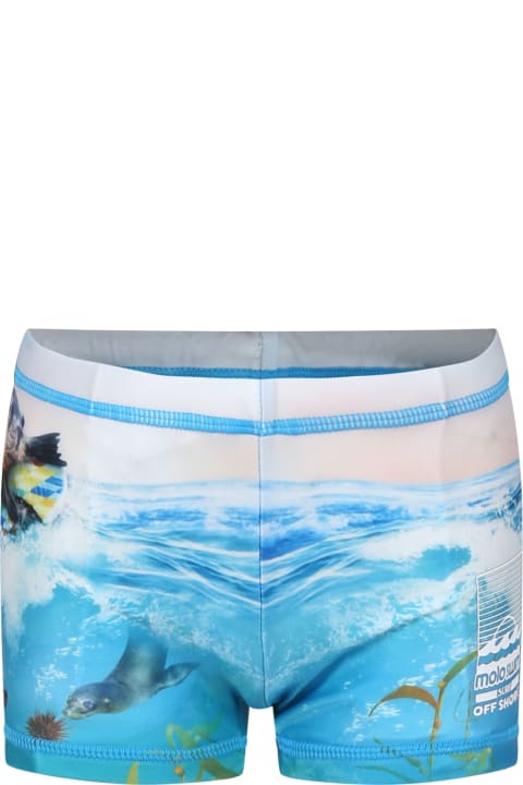 Molo for Kids Molo Light Blue Swim Shorts For Boy With Seal Print