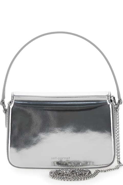 self-portrait for Women self-portrait Micro Silver Handbag With Bow Detail In Metallic Leather Woman