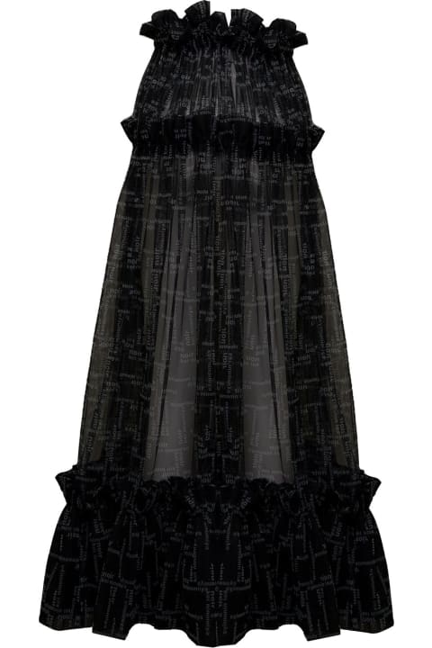 Noir Kei Ninomiya Woman's Sheer Tulle Long Black Skirt With Allover Logo Print